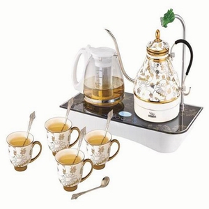 烁之乔陶瓷电热水壶 商务茶具套装 黄金藤花 自动上水